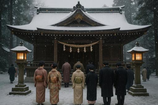 神社での初詣風景 神社での初詣風景の写真