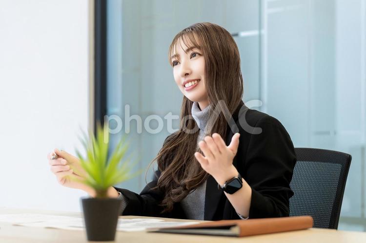 笑顔で対話をする女性・ビジネスウーマン 女性,ビジネス,笑顔の写真素材