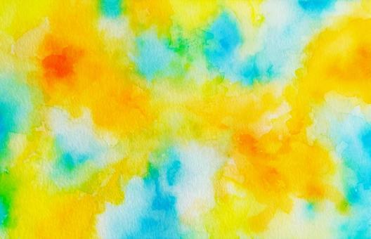 オレンジとアクアブルーの手書き水彩背景 水彩,手描き,アクアブルーの写真素材