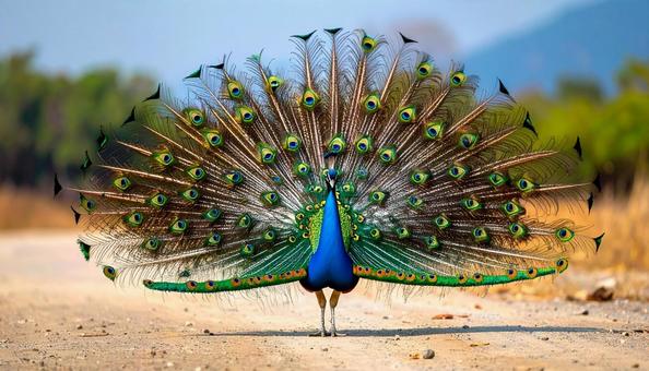 羽根を広げたクジャクの写真の写真