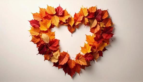 ハートの形の紅葉した落ち葉 ハートの形の紅葉した落ち葉の写真