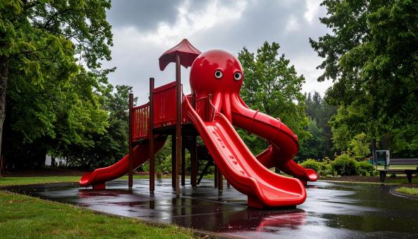 雨上がりのちょっと怖いタコの滑り台B 雨上がりのちょっと怖いタコの滑り台Bの写真