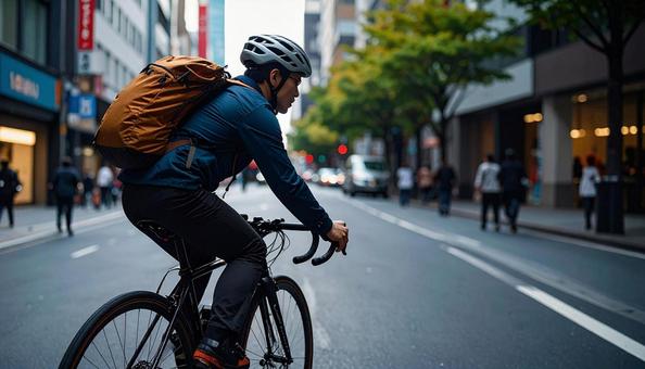 ロードバイクでサイクリングする男性 ロードバイクでサイクリングする男性の写真
