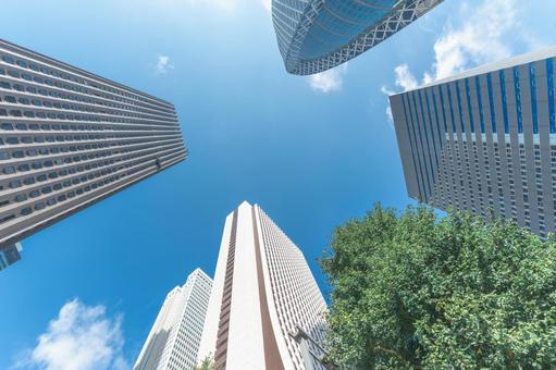 西新宿の高層ビル群と青空 西新宿,高層ビル,青空の写真素材
