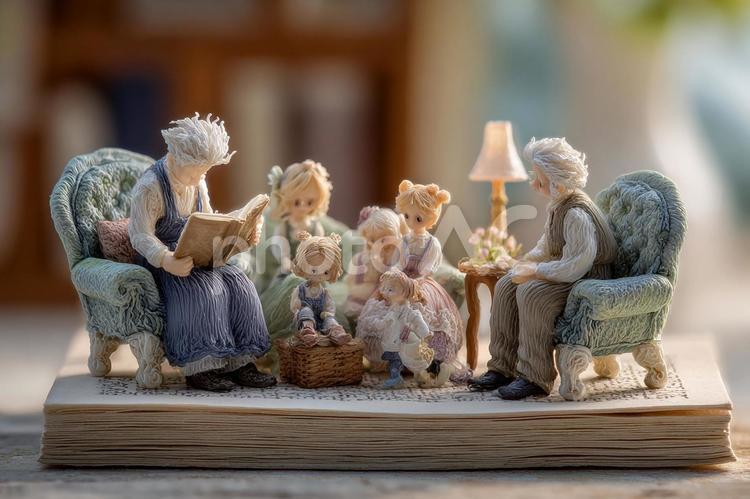 精巧な家族フィギュアのオブジェ ミニチュア,家族,フィギュアの写真素材