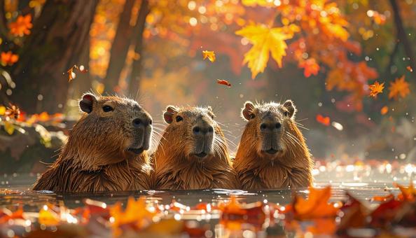 秋のカピバラの写真