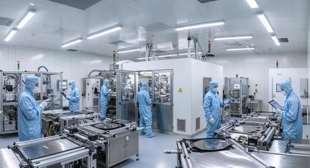 半導体組立てラインのウェハーハンドリング 半導体組立てラインのウェハーハンドリングの写真
