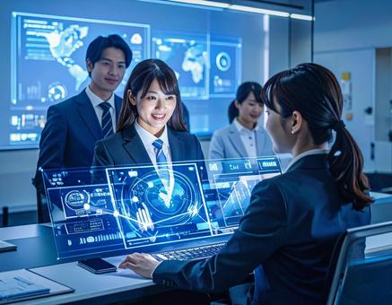 AIを駆使する未来的なオフィス風景の写真