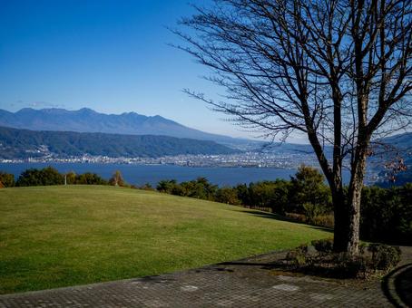 やまびこ公園から望む諏訪湖 諏訪湖,やまびこ公園,湖の写真素材