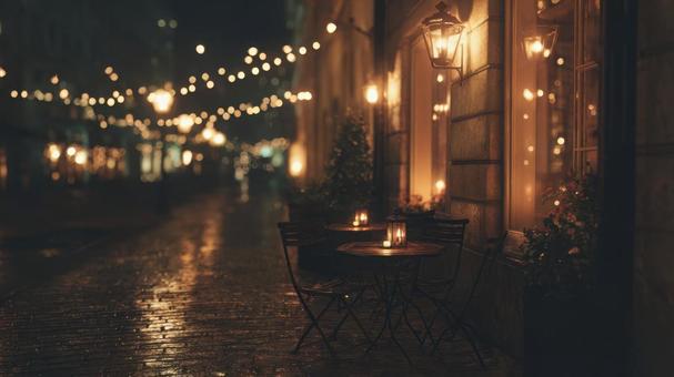 夜のテラスと灯りの街_2 夜のテラスと灯りの街_2の写真