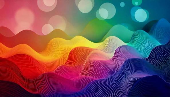 Wavy colorful gradient background, seven colors, bokeh, curve, JPG