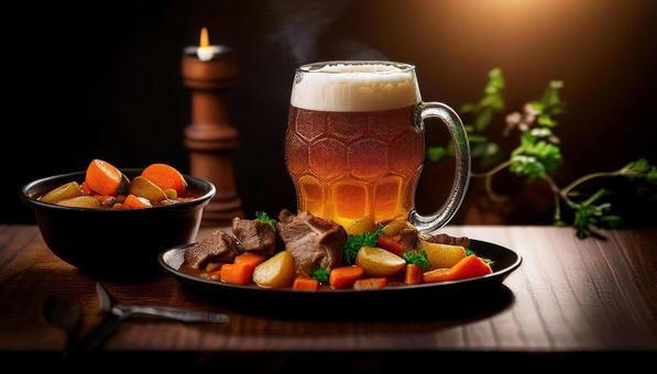 生ビールとビーフシチュー ビーフシチュー,シチュー,ビールの写真素材