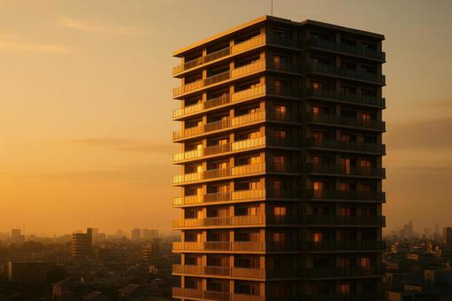 朝日に輝く高層マンション 朝日に輝く高層マンションの写真