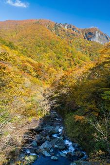 紅葉の盤司岩⒁の写真