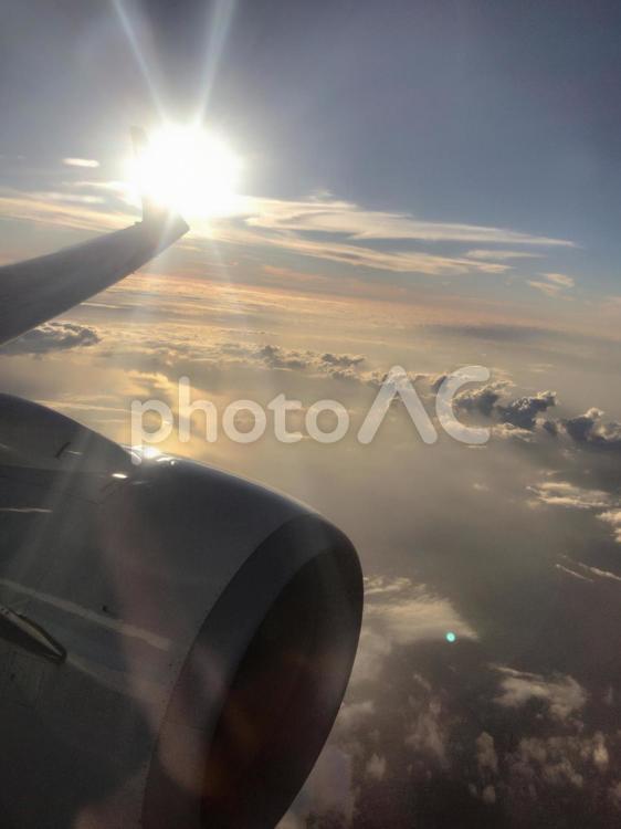 飛行機からの夕日 飛行機,夕日,旅行の写真素材