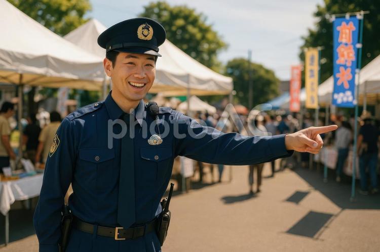 地域イベントで案内する警察官 警察官,日本,イベントの写真素材