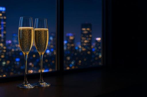 夜景とシャンパン 夜景とシャンパンの写真