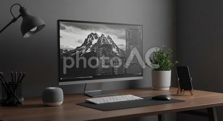 マルチスクリーン AIアシスタントデスク aiアシスタント,マルチスクリーン,デスクの写真素材