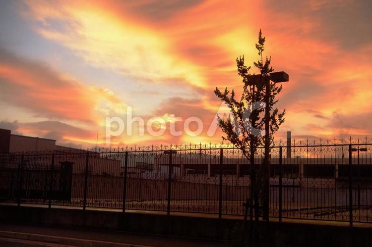 夕焼けとシルエット 夕焼け,夕暮れ,不思議の写真素材