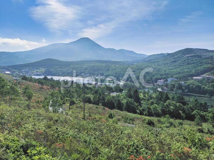 ビーナスラインから白樺湖を望む風景 ビーナスライン,白樺湖,長野県の写真素材