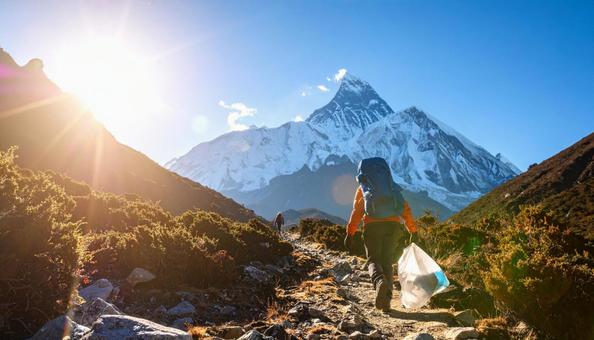山で環境保護のゴミ拾いをする 山で環境保護のゴミ拾いをするの写真