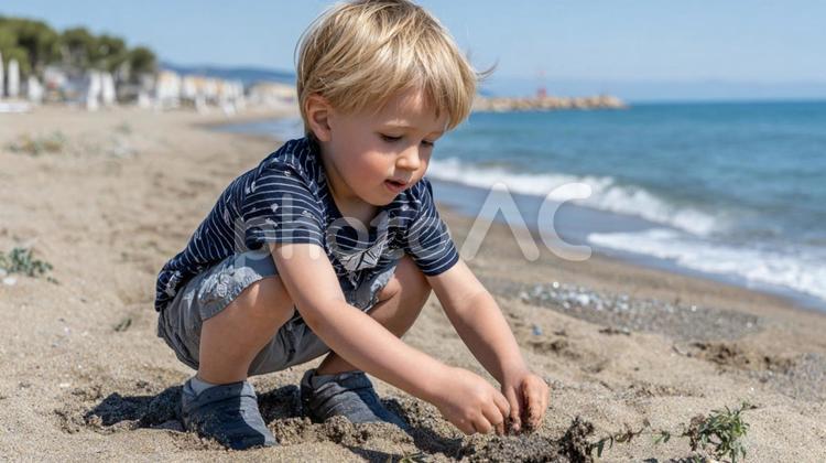 波打ち際で砂遊びをする子ども 海,男の子,遊ぶの写真素材