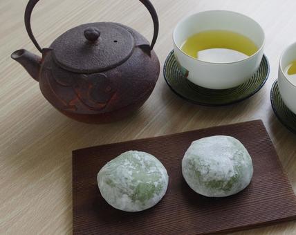 日本茶 緑茶 和菓子 鉄瓶 和イメージ 大福,お菓子,お茶の写真素材