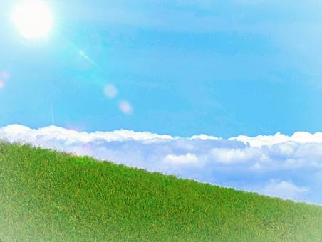 緑の丘に降り注ぐ陽射し きれいな夏の風景 緑の丘に降り注ぐ陽射し きれいな夏の風景の写真