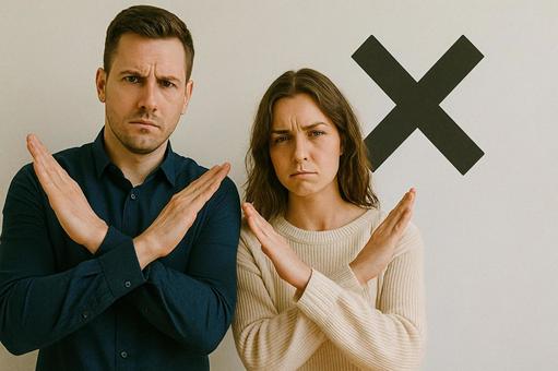 拒否する男女とバツ 拒否する男女とバツの写真