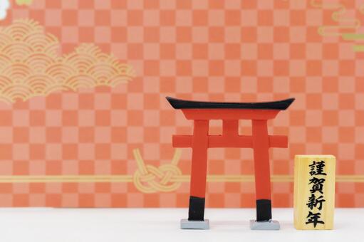 鳥居と謹賀新年（和柄） 鳥居,謹賀新年,お正月の写真素材