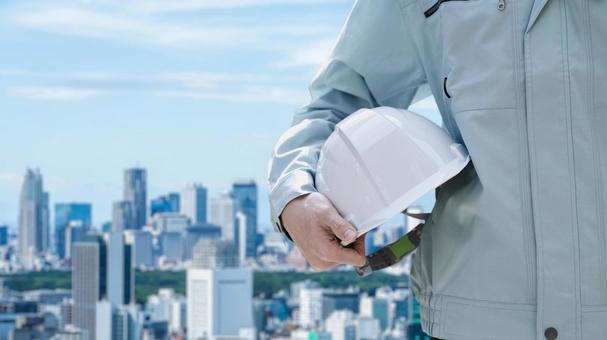 Construction workers against the backdrop of the city, construction operator, city, operator, JPG