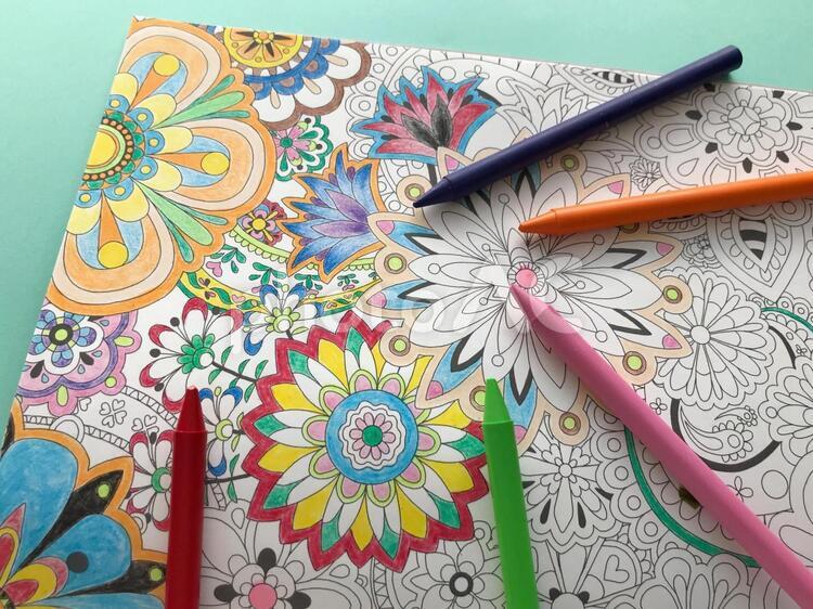 100均の大人の塗り絵 塗り絵,大人の塗り絵,絵の写真素材