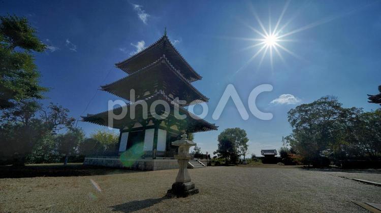 日差しと三重塔 法起寺,三重塔,世界遺産の写真素材