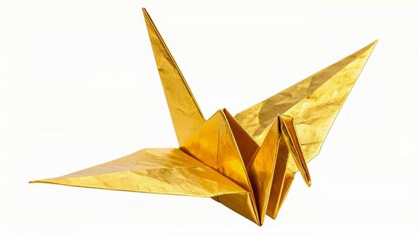 金色の折り鶴 折り紙 (背景透過) 金色の折り鶴 折り紙 (背景透過)の写真