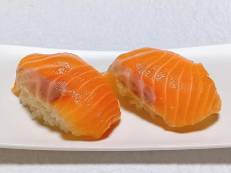 サーモン　握り寿司　赤酢シャリ サーモン,握り寿司,日本料理の写真素材