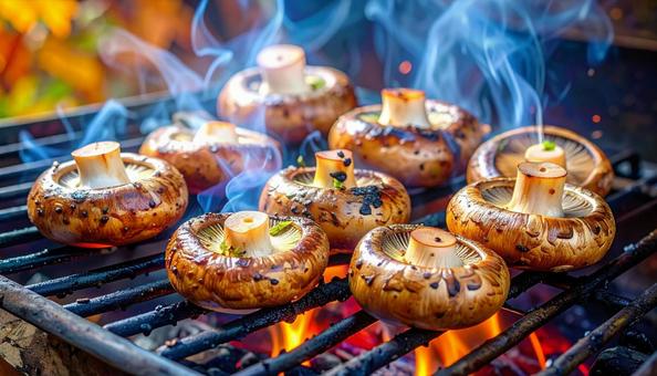 秋の味覚　椎茸の炭火焼きの写真