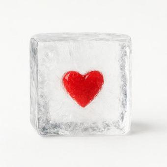 氷の中に閉じ込められた赤い小さなハート 氷の中に閉じ込められた赤い小さなハートの写真