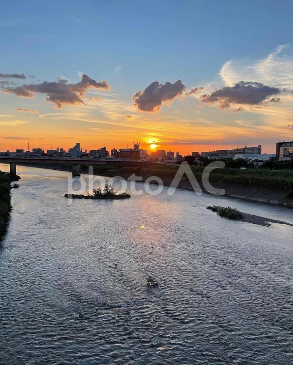 夕焼けと海 自然,風景,空の写真素材