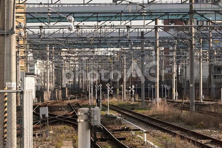 線路と送電線 線路,送電線,電線の写真素材