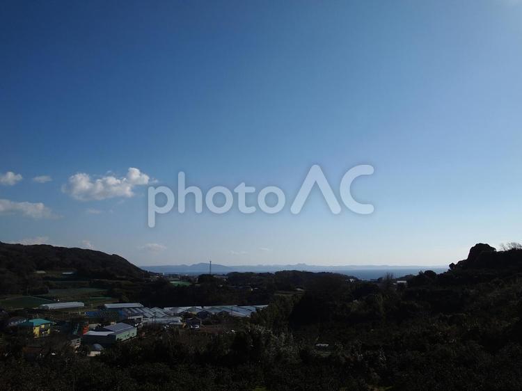 田園風景と青空６ 田園,畑,集落の写真素材