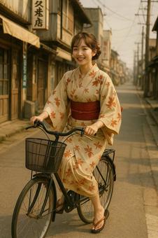 昭和の街並みの着物美人 昭和の街並みの着物美人の写真