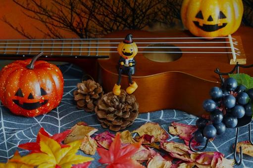 ウクレレ、ハロウィン③(空バック) ウクレレ、ハロウィン③(空バック) ハロウィン,ウクレレ,かぼちゃのお化けの写真素材