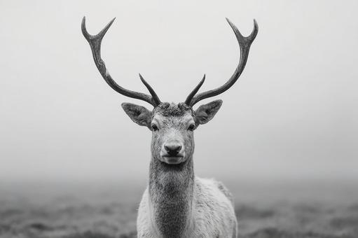霧の中に佇む雄大な鹿:白黒 霧の中に佇む雄大な鹿:白黒の写真