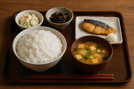 白ご飯と味噌汁、和定食の典型的な大盛りの写真