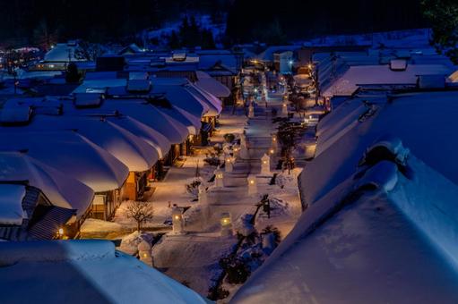 大内宿雪景色 大内宿,福島県,茅葺き屋根の写真素材