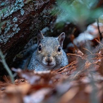 隠れた場所から顔を出す、愛らしいリス 隠れた場所から顔を出す、愛らしいリスの写真