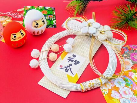 新年（お祝いに〜赤白ダルマ〜）目入れ済2 お正月,年賀状,迎春の写真素材