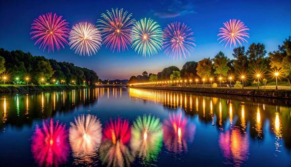 川 打ち上げ花火 夏 川 打ち上げ花火 夏の写真