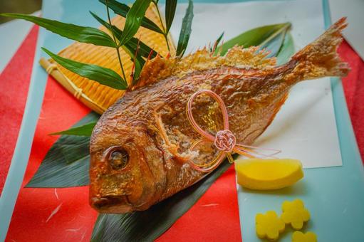 焼き鯛の祝い膳 鯛,焼き魚,祝い膳の写真素材