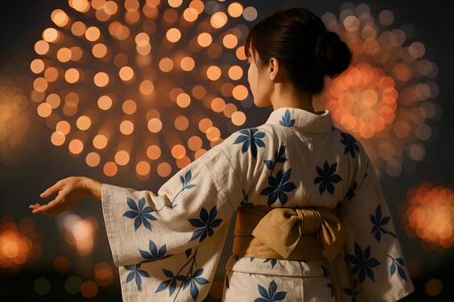 浴衣と花火の夜 浴衣と花火の夜の写真